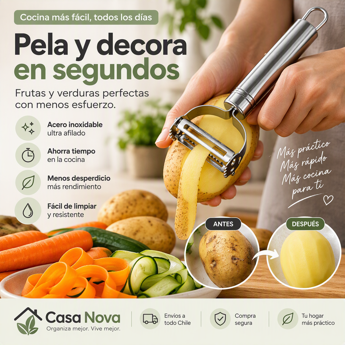 Pela Papas y Verduras Premium de Acero Inoxidable
